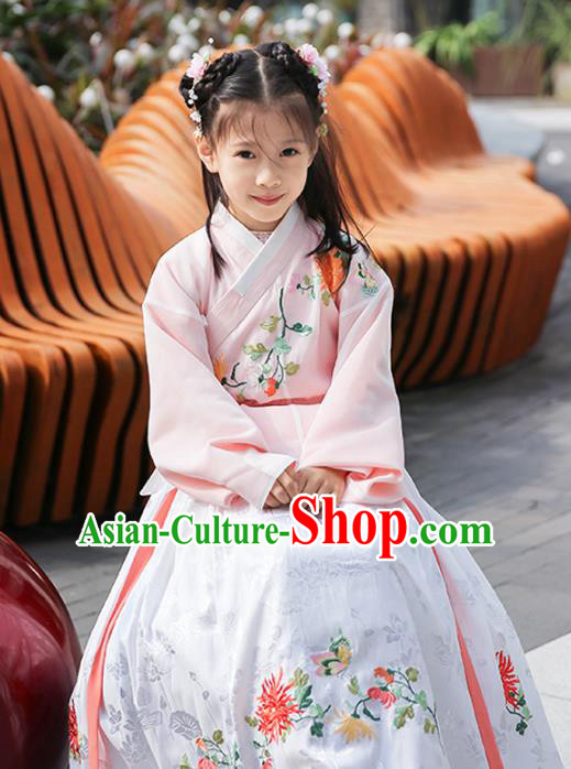 Chinese Ancient Ming Dynasty Princess Costumes Children Embroidered Hanfu Clothing for Kids