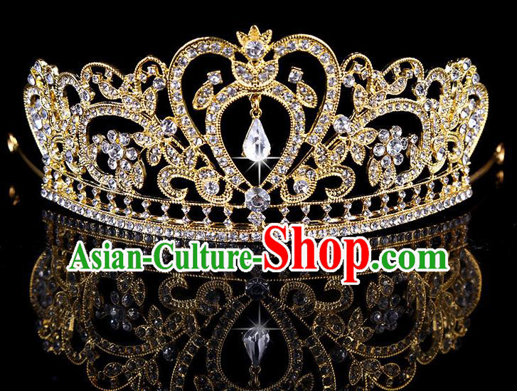 Top Grade Children Stage Performance Hair Accessories Crystal Golden Royal Crown Headwear for Kids