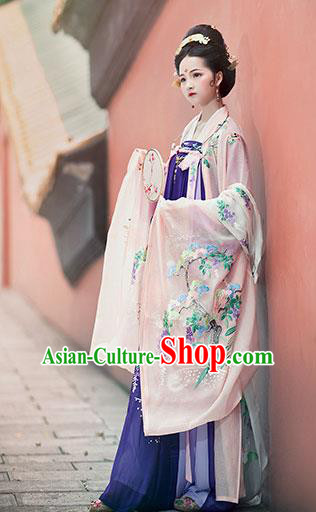 Traditional Chinese Tang Dynasty Imperial Consort Embroidered Costume Ancient Palace Lady Hanfu Dress for Women