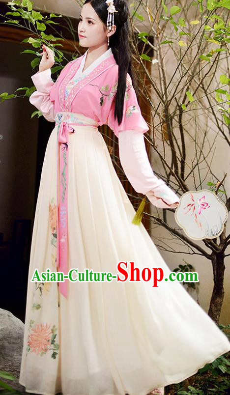 Chinese Ancient Ming Dynasty Palace Princess Embroidered Costumes Complete Set for Women
