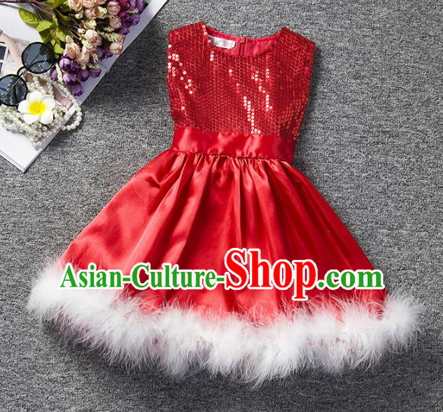 Children Flower Fairy Costume Compere Modern Dance Stage Performance Catwalks Red Sequins Dress for Kids