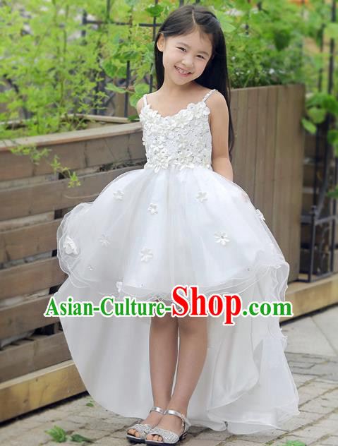 Children Fairy Princess White Veil Mullet Dress Stage Performance Catwalks Compere Costume for Kids