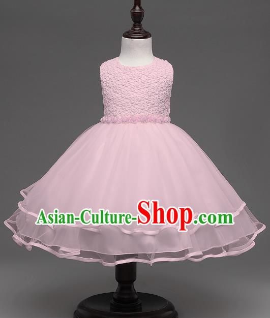 Children Flower Fairy Costume Modern Dance Stage Performance Catwalks Compere Pink Dress for Kids