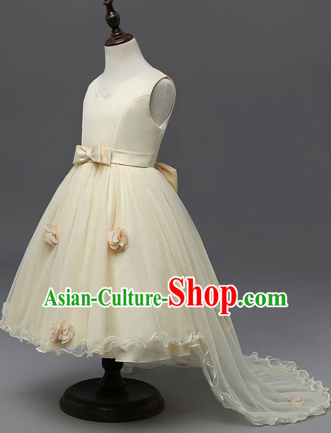 Children Fairy Princess Champagne Veil Dress Stage Performance Catwalks Compere Costume for Kids