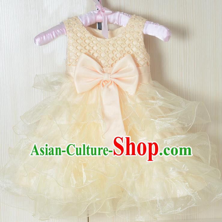 Children Fairy Princess Yellow Bubble Dress Stage Performance Catwalks Compere Costume for Kids