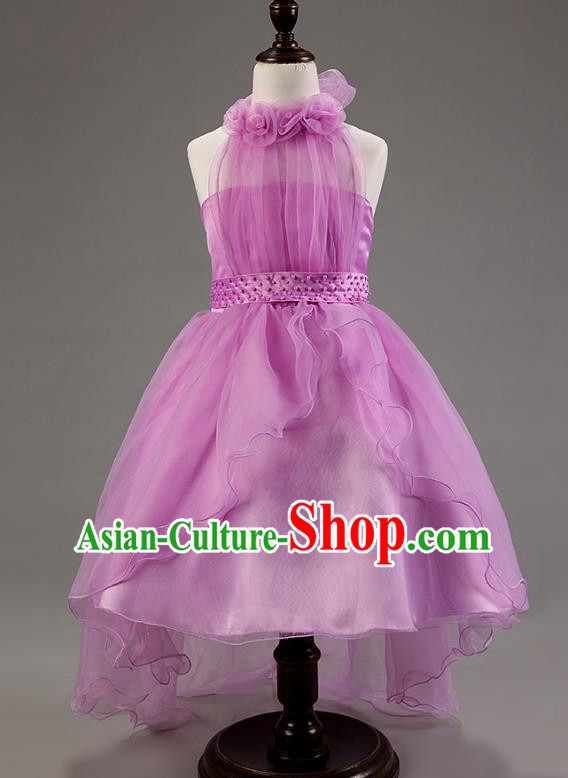 Children Modern Dance Princess Purple Mullet Dress Stage Performance Catwalks Compere Costume for Kids