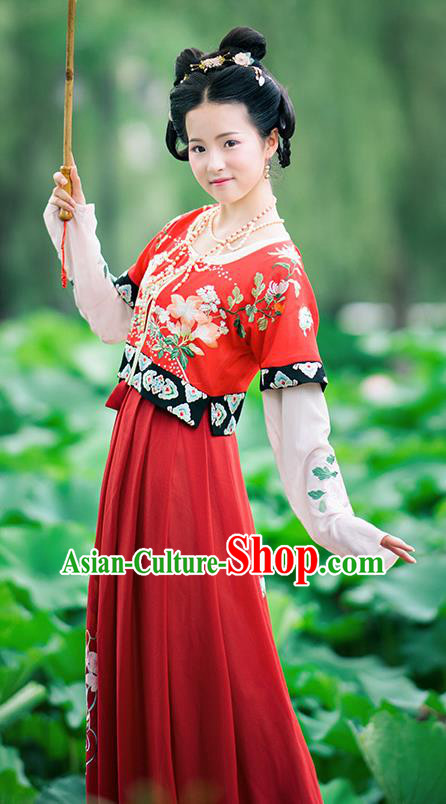 Chinese Tang Dynasty Hanfu Dress Ancient Princess Embroidered Costumes Complete Set for Women