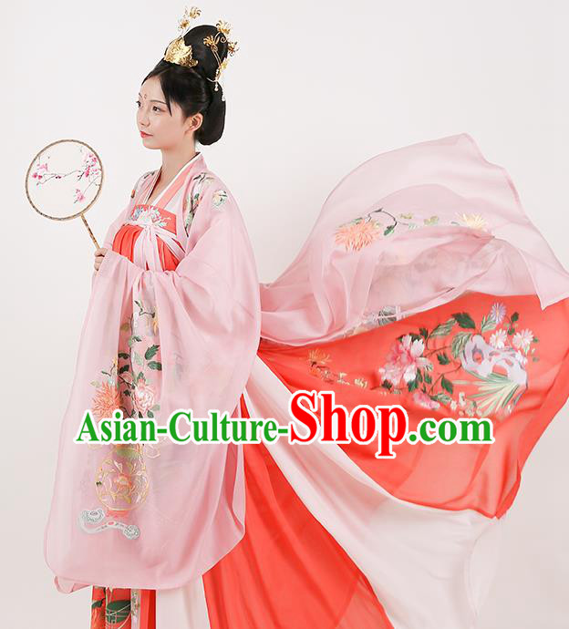Chinese Tang Dynasty Imperial Consort Hanfu Dress Ancient Maidenform Embroidered Costumes for Women