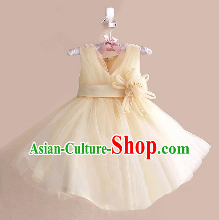 Children Modern Dance Yellow Flower Bubble Dress Stage Performance Compere Catwalks Costume for Kids