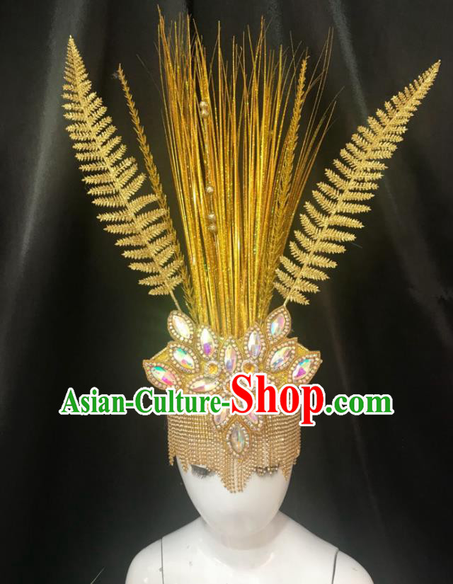 Brazilian Carnival Samba Dance Hair Accessories Miami Golden Feathers Deluxe Headdress for Kids