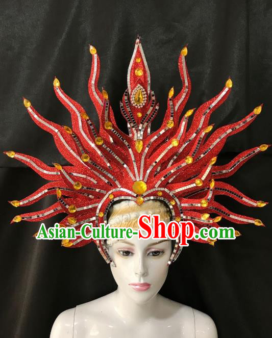 Brazilian Rio Carnival Samba Dance Red Hair Accessories Dionysia Catwalks Headdress for Women
