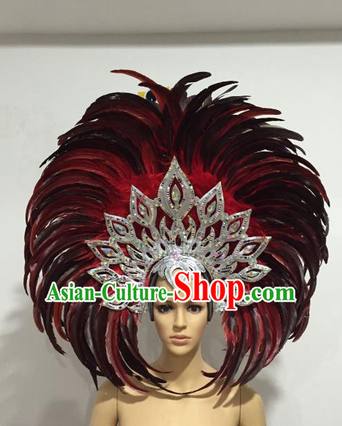 Brazilian Samba Dance Red and Black Feather Hair Accessories Rio Carnival Roman Deluxe Headwear for Women