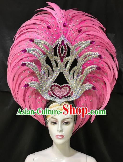 Brazilian Rio De Janeiro Carnival Pink Feather Hair Accessories Samba Dance Catwalks Headdress for Women