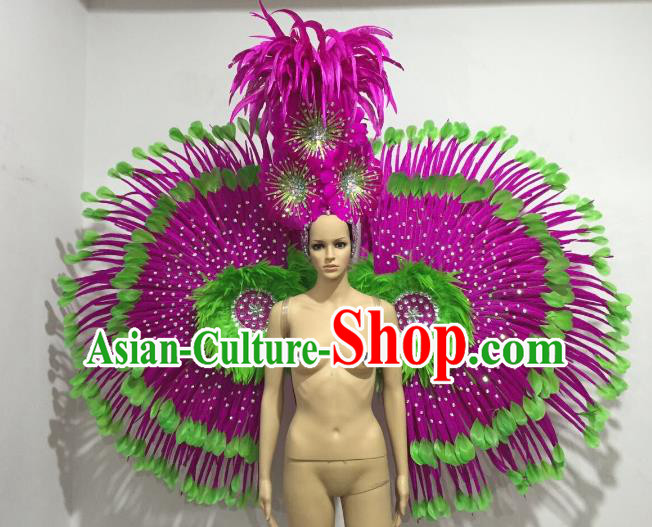Brazilian Catwalks Props Rio Carnival Samba Dance Rosy Feather Wings and Headwear for Women