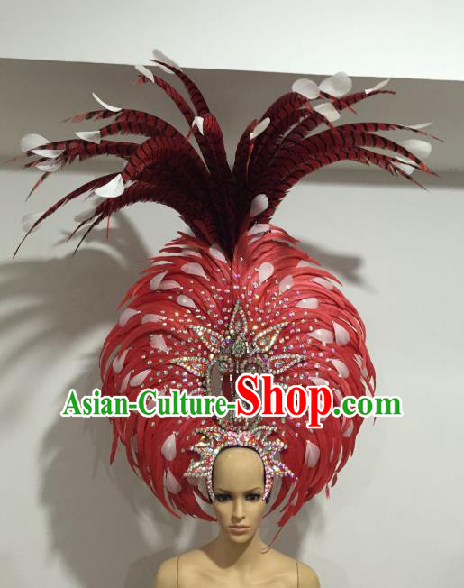 Brazilian Carnival Catwalks Ostrich Feather Hair Accessories Rio Samba Dance Red Feather Deluxe Headwear for Women
