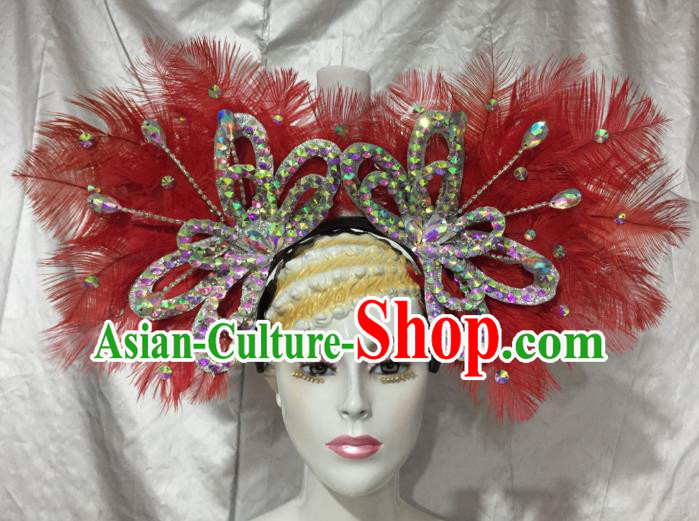 Brazilian Rio De Janeiro Carnival Hair Accessories Samba Victorian Dance Red Feather Hats for Women