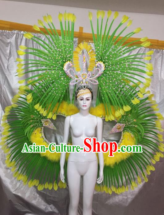 Top Grade Brazilian Carnival Samba Dance Green Feather Angel Wings Catwalks Headwear for Women