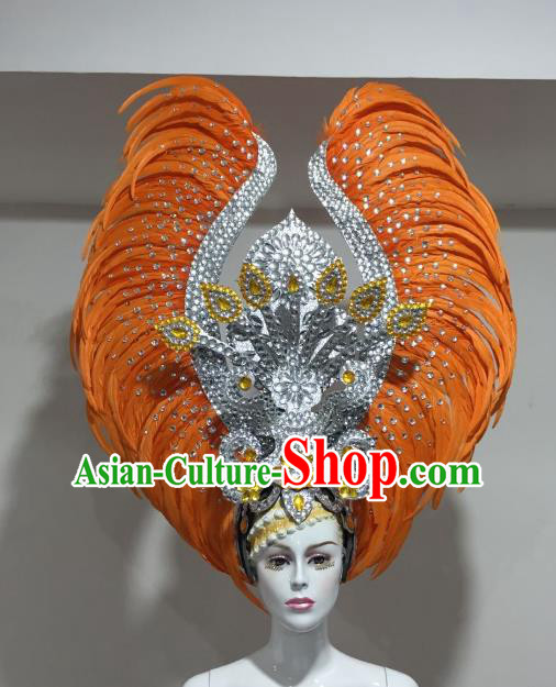 Brazilian Samba Dance Orange Feather Hair Accessories Rio Carnival Victorian Dance Deluxe Headwear for Women