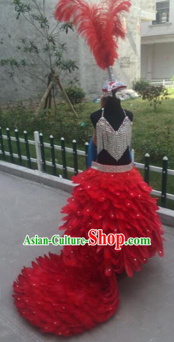 Top Grade Catwalks Costumes Brazilian Carnival Samba Dance Red Feather Swimsuit for Kids
