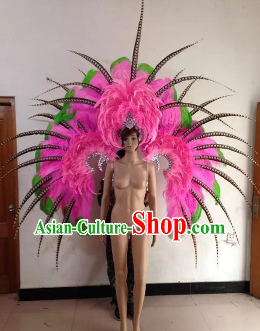 Custom-made Catwalks Props Brazilian Rio Carnival Samba Dance Pink Feather Wings and Headdress for Women
