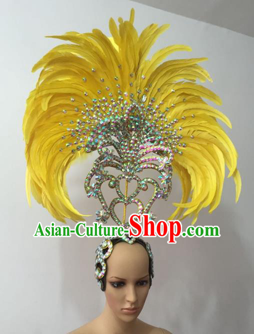 Brazilian Rio Carnival Samba Dance Yellow Feather Headdress Stage Performance Headwear for Women