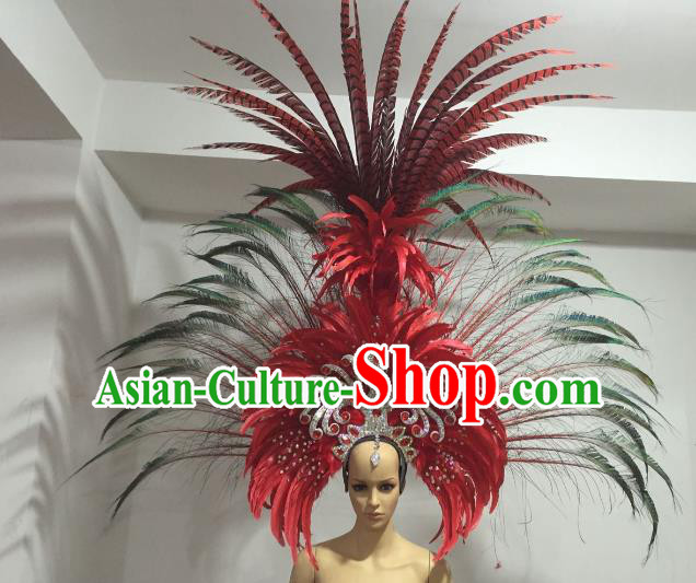 Brazilian Carnival Rio Samba Dance Deluxe Feather Headdress Miami Catwalks Hair Accessories for Men