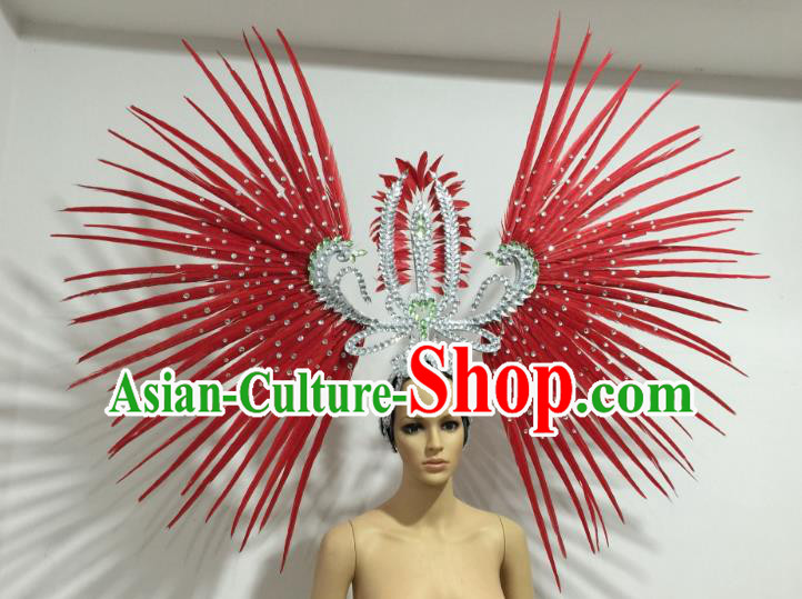 Red Feather Brazilian Carnival Rio Samba Dance Headdress Miami Catwalks Deluxe Hair Accessories for Women