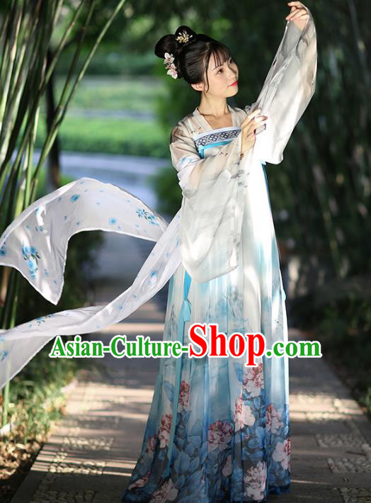 Chinese Ancient Peri Hanfu Dress Tang Dynasty Princess Embroidered Costumes for Women
