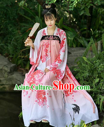 Chinese Ancient Peri Printing Hanfu Dress Tang Dynasty Princess Costumes for Women