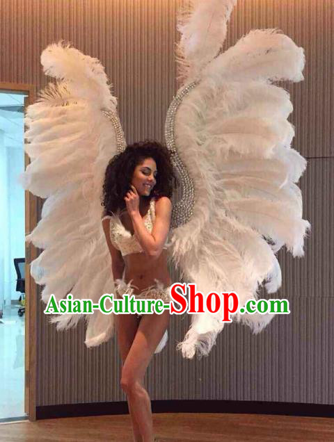 Custom-made Catwalks Props Brazilian Rio Carnival Samba Dance White Feather Deluxe Wings for Women
