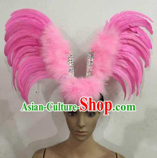 Professional Halloween Samba Dance Pink Feather Hair Accessories Brazilian Rio Carnival Headdress for Women