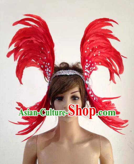 Professional Halloween Catwalks Red Feather Hair Accessories Brazilian Rio Carnival Samba Dance Headdress for Women