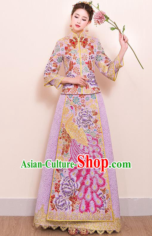 Traditional Chinese Style Female Wedding Costumes Ancient Embroidered Phoenix Pink Full Dress XiuHe Suit for Bride