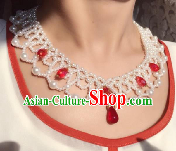 Handmade Chinese Traditional Accessories Hanfu Pearls Necklace Conophytum Pucillum for Women