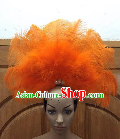 Professional Samba Dance Deluxe Hair Accessories Brazilian Rio Carnival Orange Feather Headdress for Women