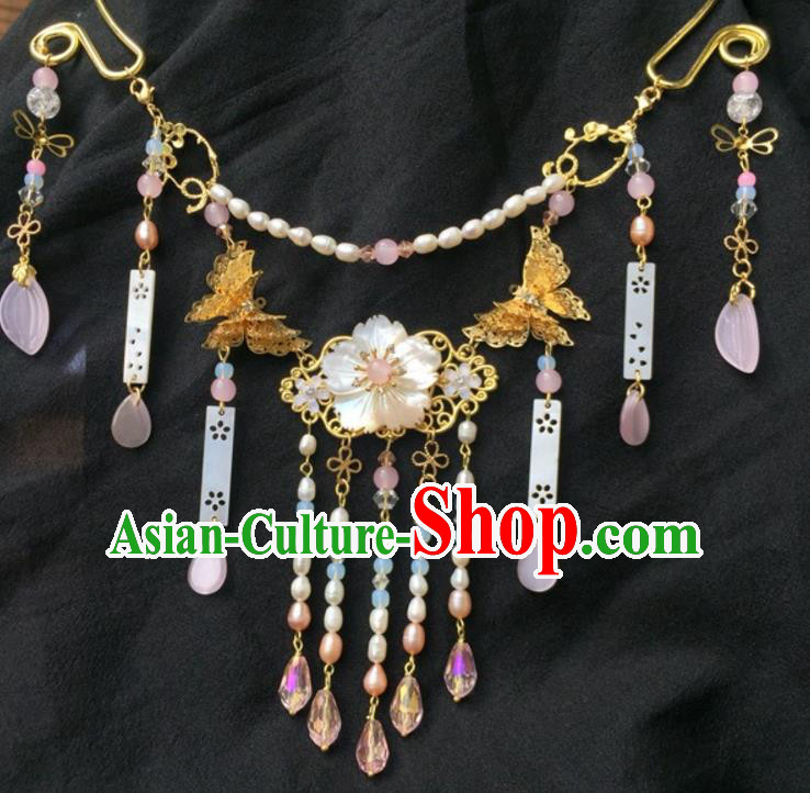 Handmade Chinese Traditional Accessories Hanfu Pearls Tassel Necklace for Women