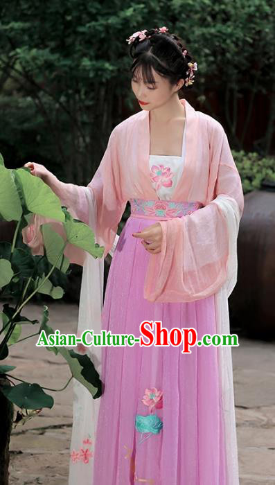 Traditional Chinese Ancient Peri Hanfu Dress Tang Dynasty Princess Embroidered Lotus Costumes for Women