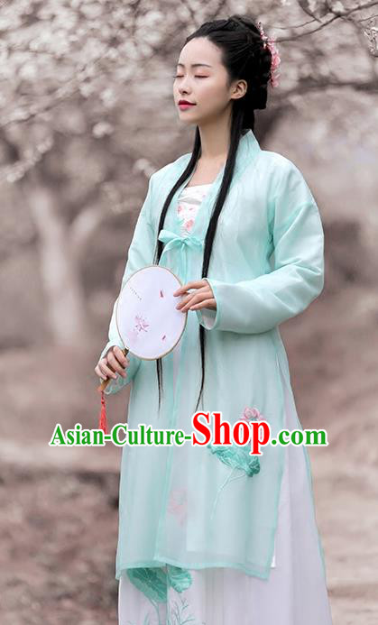 Ancient Chinese Song Dynasty Princess Green Hanfu Dress Embroidered Lotus Costumes for Women