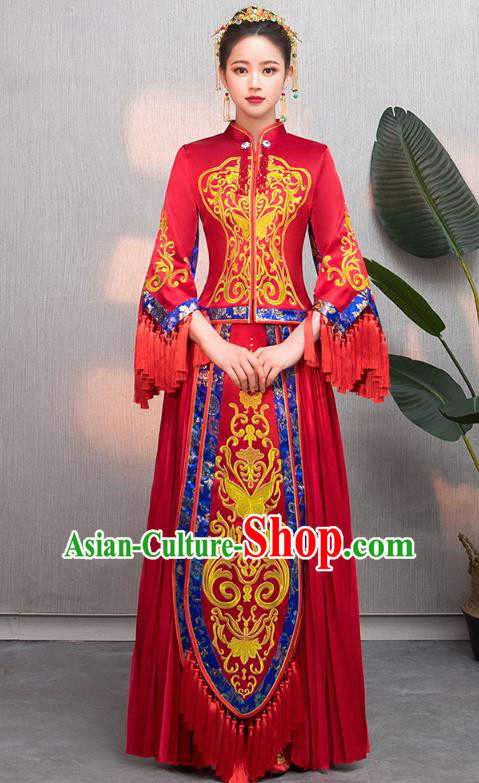 Traditional Chinese Wedding Costumes Embroidered Tassel XiuHe Suit Ancient Bottom Drawer for Women