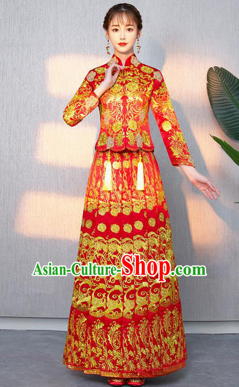 Chinese Ancient Bottom Drawer Traditional Wedding Costumes Embroidered Slim XiuHe Suit for Women