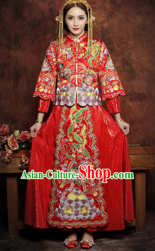 Traditional Chinese Embroidered Phoenix Peony XiuHe Suit Wedding Costumes Ancient Bottom Drawer for Bride