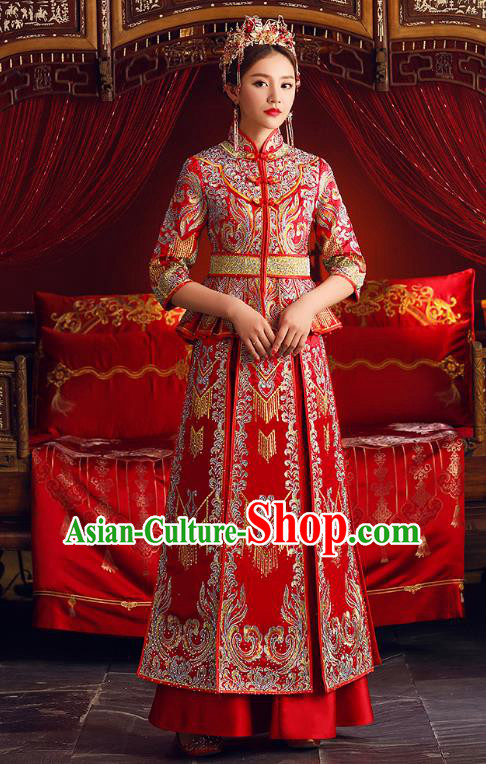 Chinese Ancient Bride Formal Dresses Embroidered XiuHe Suit Traditional Wedding Costumes for Women