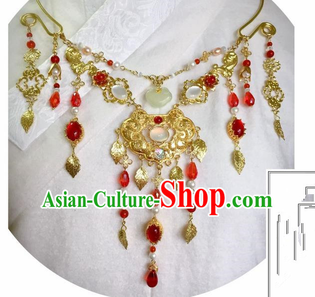 Handmade Chinese Traditional Accessories Hanfu Red Agate Tassel Necklace for Women