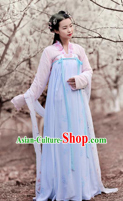 Ancient Chinese Tang Dynasty Princess Costume Embroidered Hanfu Dress for Rich Women