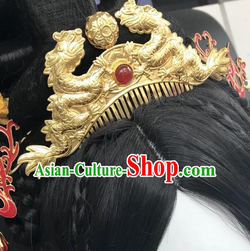 Chinese Traditional Hair Accessories Golden Dragon Hair Comb Ancient Hanfu Hairpins for Women