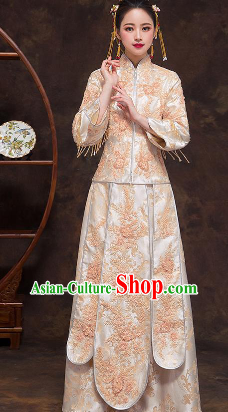 Chinese Ancient Wedding Costumes Bride Formal Dresses Embroidered Bottom Drawer XiuHe Suit for Women