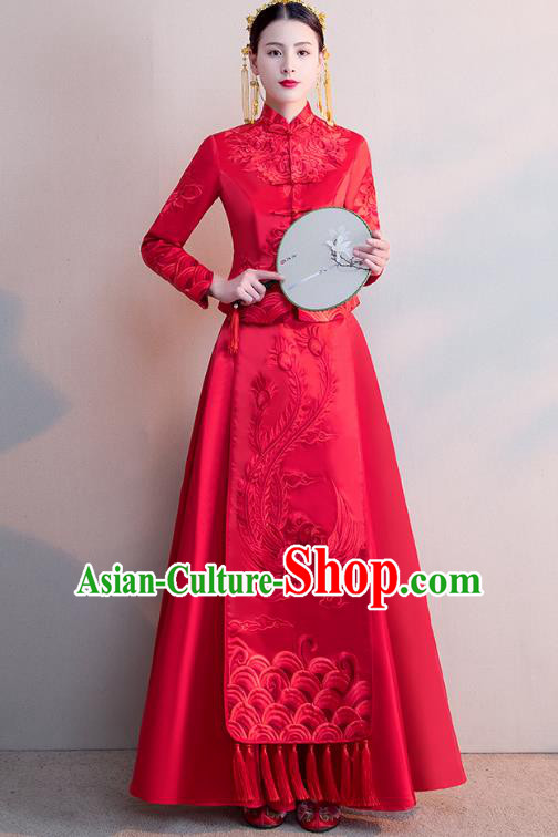 Chinese Ancient Wedding Costumes Bride Formal Dresses Embroidered Phoenix Longfenggua XiuHe Suit for Women