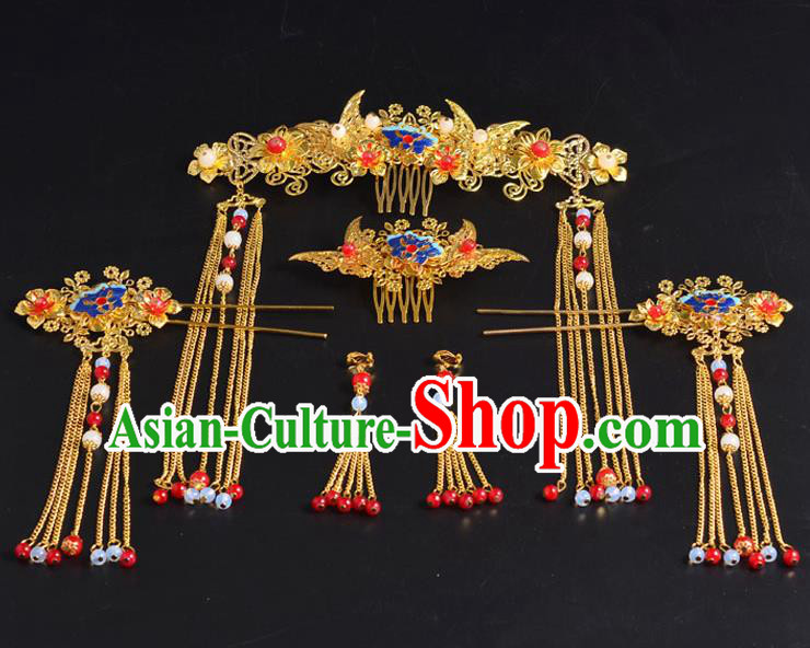 Traditional Chinese Ancient Wedding Hair Accessories Xiuhe Suit Hairpins Complete Set for Women