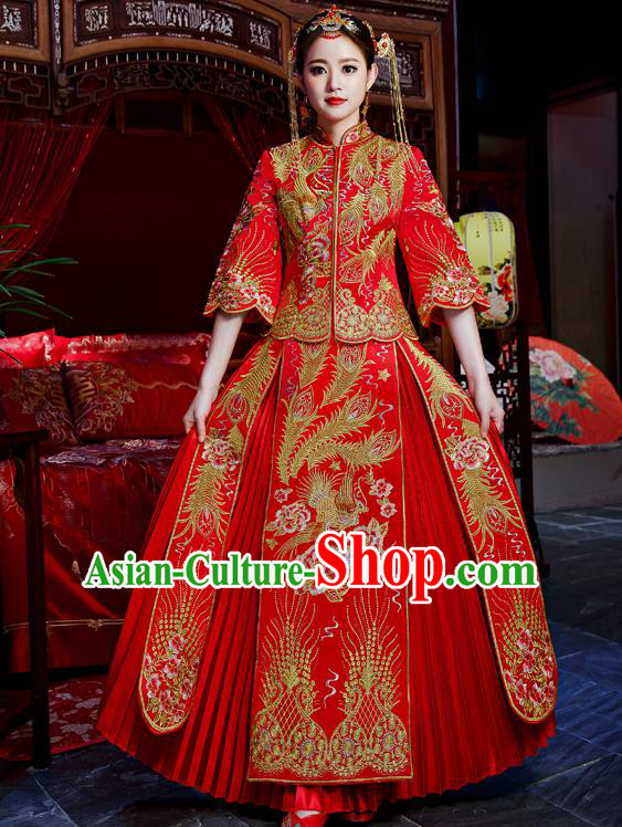 Top Grade Chinese Traditional Wedding Dress Ancient Bride Embroidered XiuHe Suit for Women
