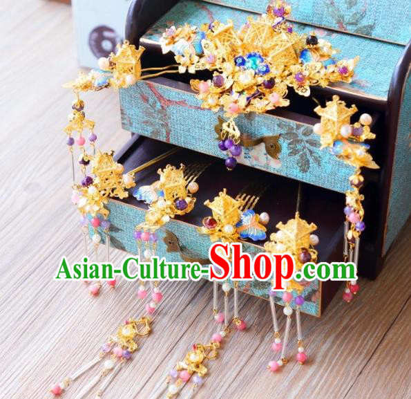 Top Grade Chinese Wedding Bride Hair Accessories Ancient Hairpins Headwear Complete Set for Women